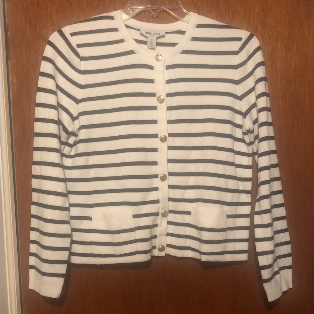 Nine West Women's Cardigan - Black and White Stripes